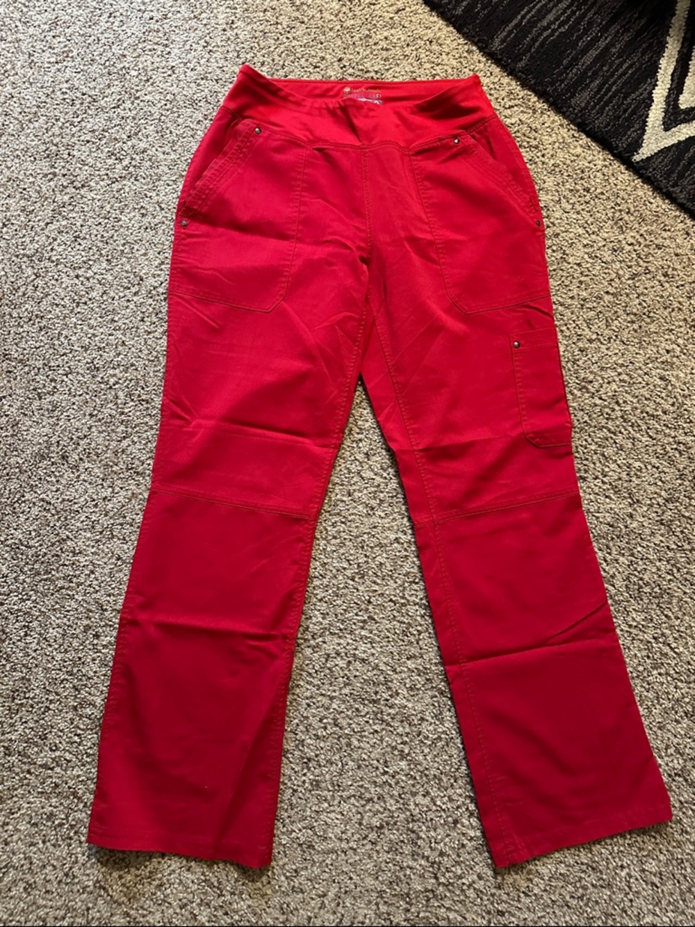 Red Straight-Leg Utility Scub Pants